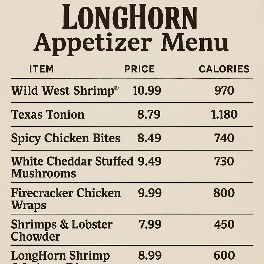Longhorn Steakhouse Appetizer Menu