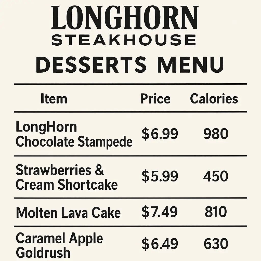Longhorn Steakhouse Desserts Menu