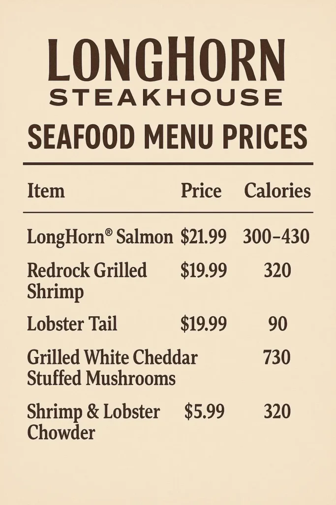 Longhorn Steakhouse Sea Food Menu
