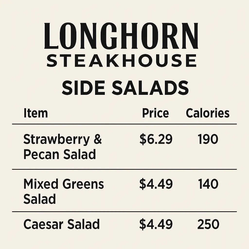 Longhorn Steakhouse Side Salads Menu